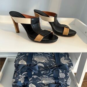 Dries Van Noten Black and Tan Strappy Sandals